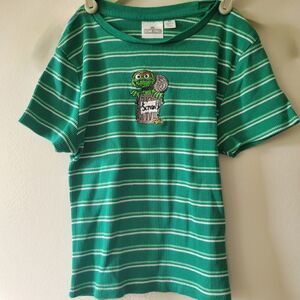 Sesame Street Oscar The Grouch Green Striped Short Sleeved Shirt Child S/M